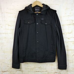 Matix Trucker Jacket Mens M Black Denim Removable Hoodie Charcoal Sleeves Skate